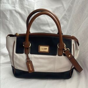 Tignanello Black and White Satchel with Gold Accents